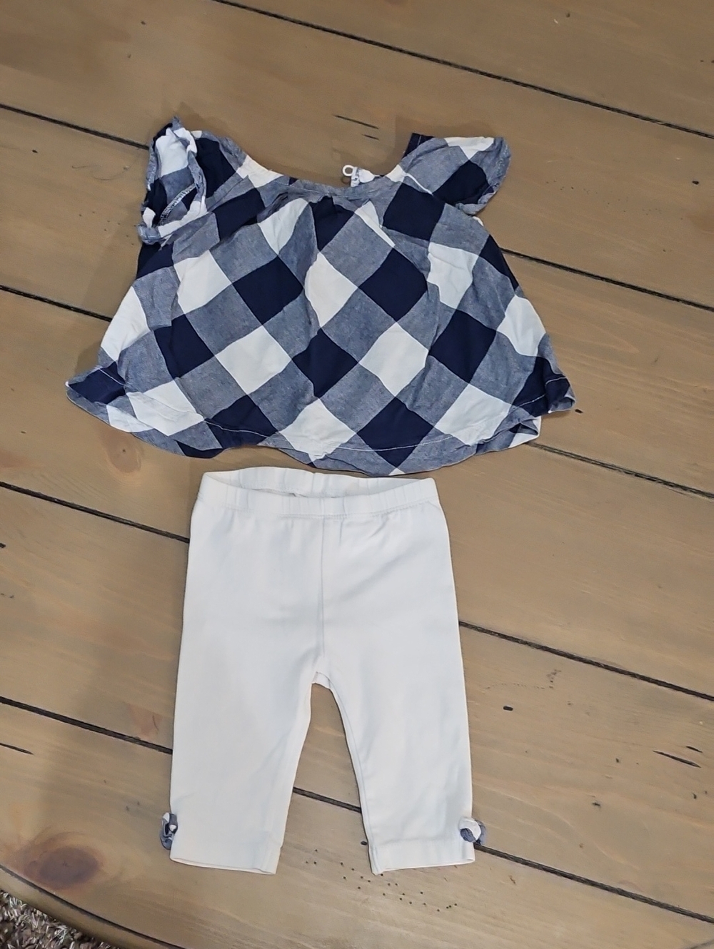 Joe Fresh Navy and White Gingham Peplum Top with White Leggings